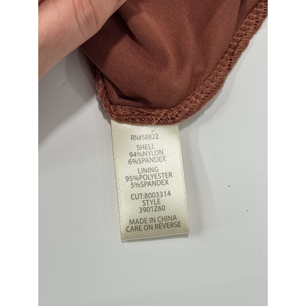 Max Studio London Tiered Midi Dress Ruffle Strap Ruched Bust Brown Women's L NWT - Picture 12 of 12